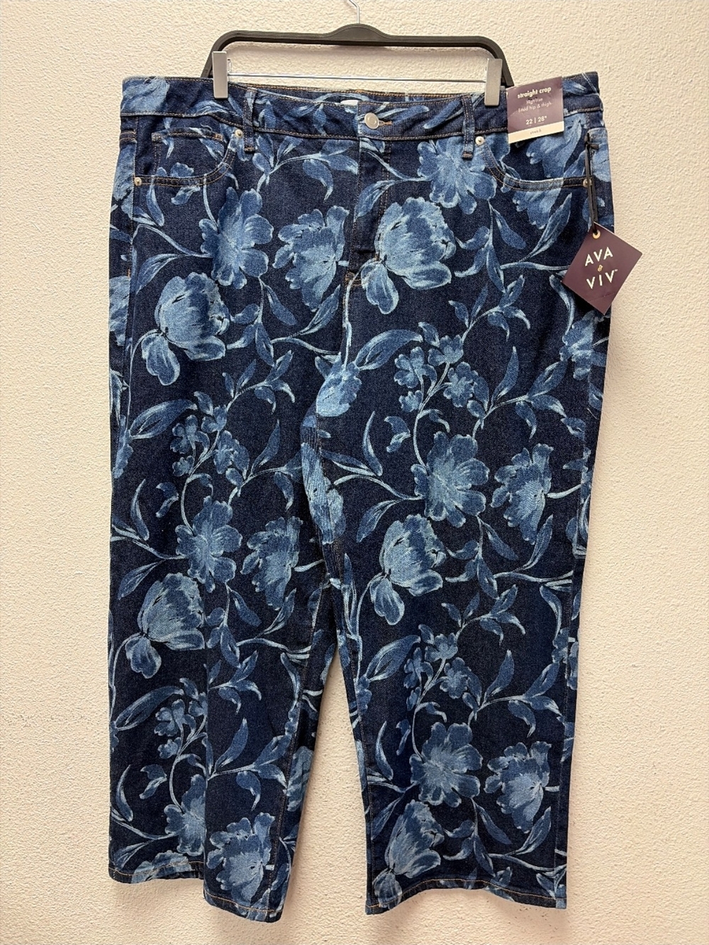 Ava & Viv Navy Blue Floral Straight-Leg Jeans